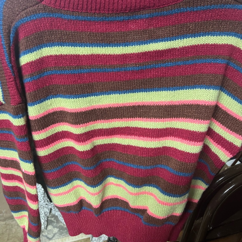 Striped V-Neck cropped Button Cardigan - Red Multi - Picture 2 of 2